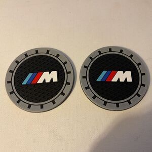 BMW Motorsports car cup Coasters in black and gray with logo Set of 2 NWT
